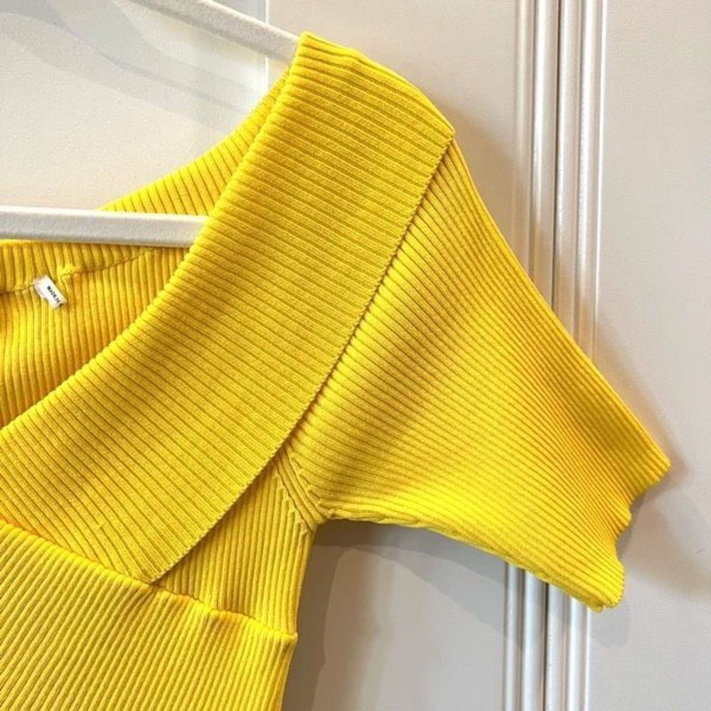 Sandro Galina Off The Shoulder Ribbed Knit Top Shirt Blouse Yellow Women’s 2 - Picture 4 of 11